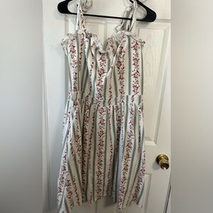 Floral Stripe Tie-Shoulder Sundress in White and Pink
